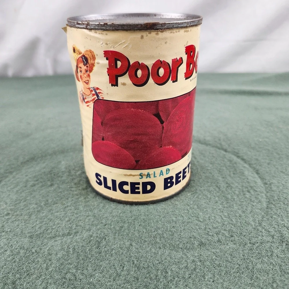 VTG Advertising Poor Boy Salad Sliced Beets Tin Can Paper Label Country Store